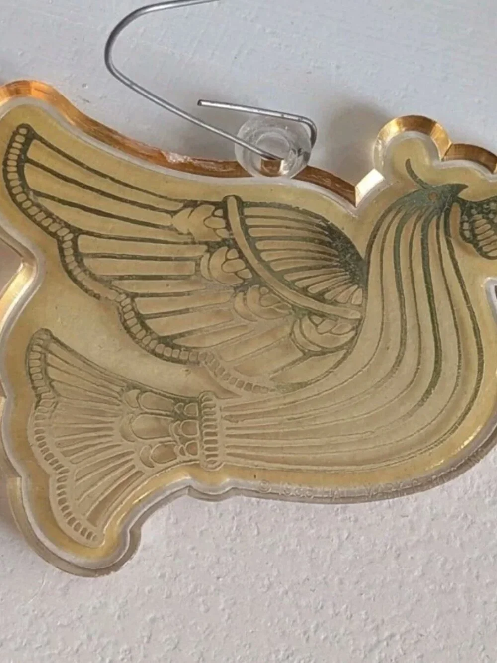 Vintage Acrylic Christmas Ornament Depicting a Stylized Art Deco Turtle Dove
